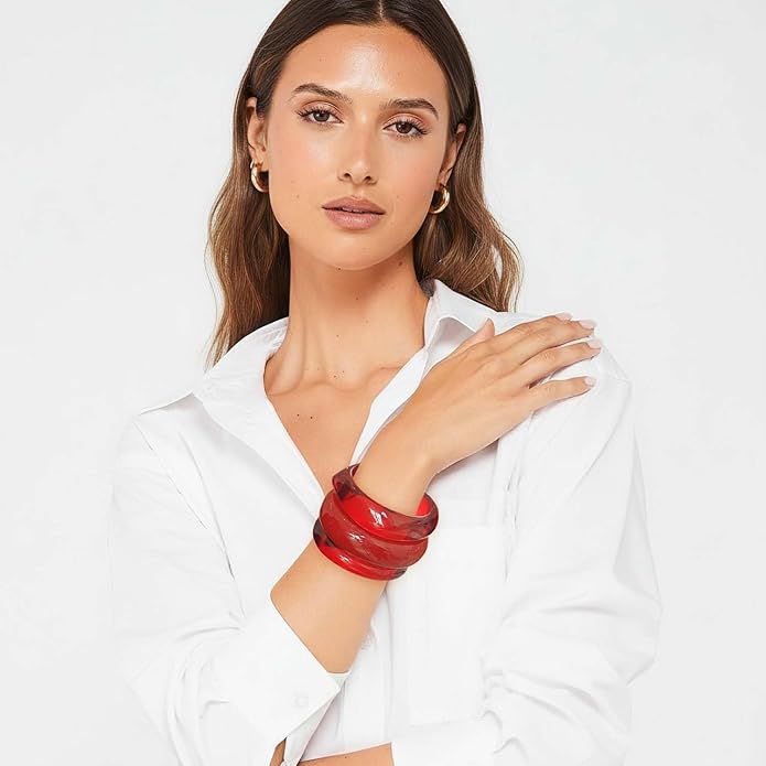 LILIE&WHITE Colorful Acrylic Bangle Bracelets For Women Resin Bangles Chic Vintage Gold Bracelet Chunky Bracelets Jewelry Gift