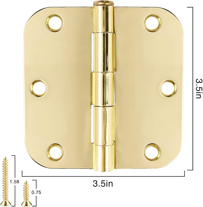 TDCHINGES Rounded Door Hinges 3.5" X 3 1/2 Inch Polished Brass 5/8" 36 Pack | - Image 5