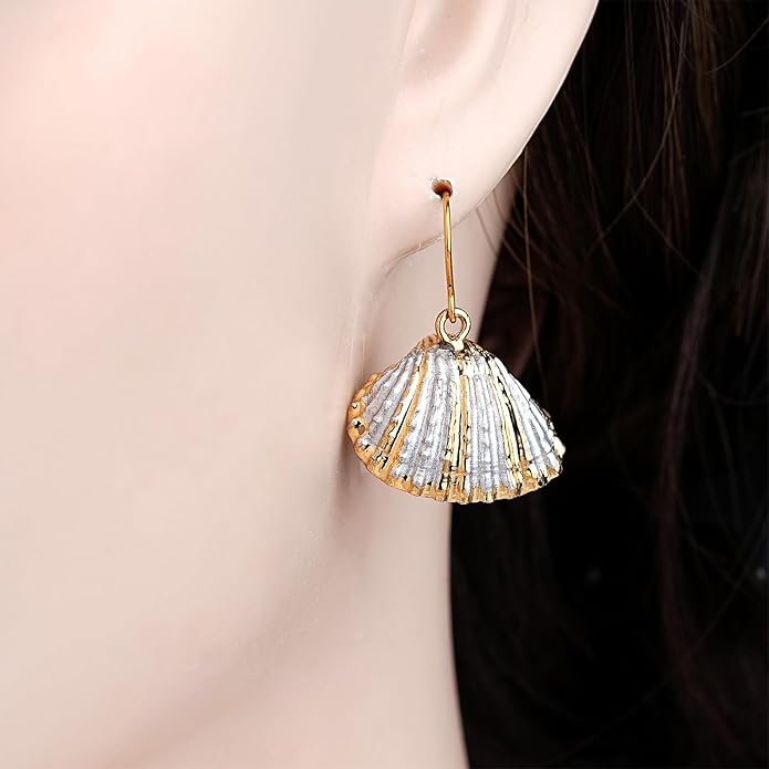 Beach Summer Sea Shell Earrings For Women, Tropical Natural Scallop Shell Jewelry Boho Earring Set Bulk Pack Vacation Dangling Drop Light Formal