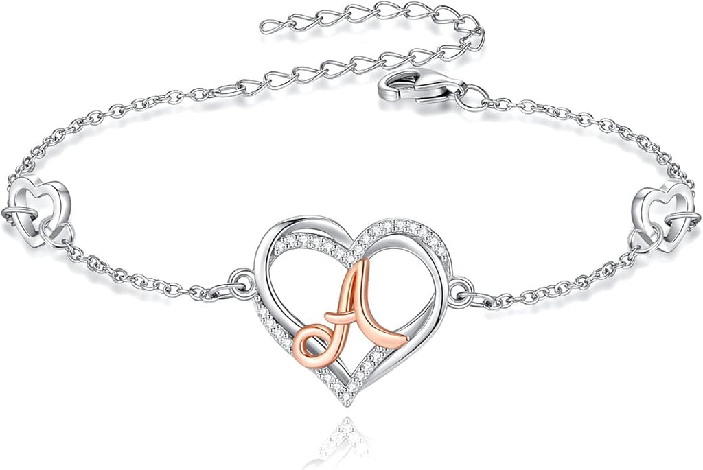 INFUSEU 925 Sterling Silver Initial Heart Ring for Women Girls, Adjustable Size