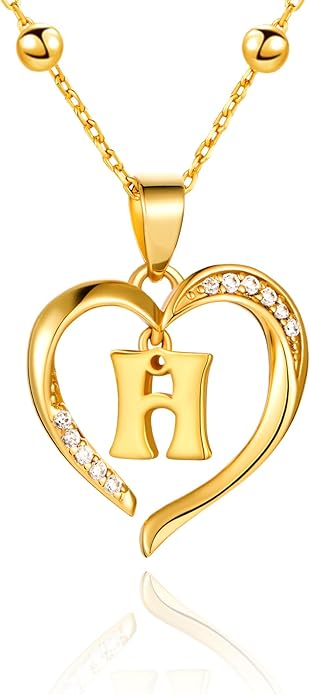 Cicy Bell Womens Heart Initial Necklace for Women 18k Gold Plated Shell Personalized Letter Pendant Necklace 17.7'' with 2'' Extender
