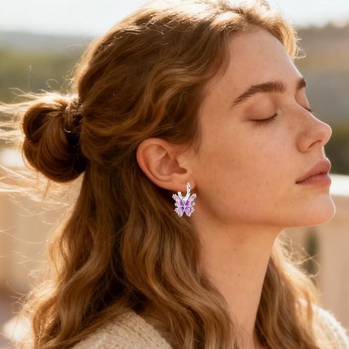 LAZA 925 Sterling Silver Hoop Earrings for Women, Hypoallergenic Huggie Butterfly Dangle Drop Earrings Colorful Flower Earrings Jewelry Gifts