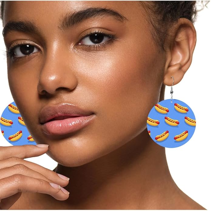 Swono Dinosaurs Round Faux Leather Earrings for Women Adorable Funny Cartoon Dragon Animal Tree Funny Lightweight Double-Side Printed Drop Dangle Earring for Birthday Party Gift