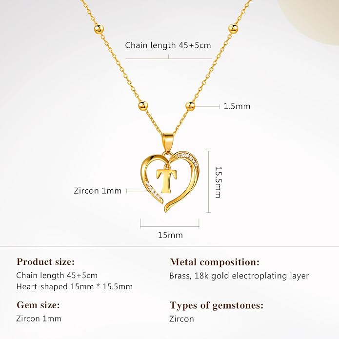 Cicy Bell Womens Heart Initial Necklace for Women 18k Gold Plated Shell Personalized Letter Pendant Necklace 17.7'' with 2'' Extender