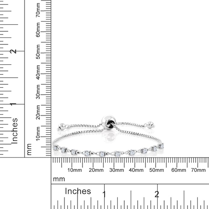 Gem Stone King Round Gemstone Birthstone Tennis Bracelet For Women | 925 Sterling Silver | 2.5MM Round | Fits Up To 9 Inch Wrist | Adjustable Bolo Bracelet For Women | Easy-On Easy-Off