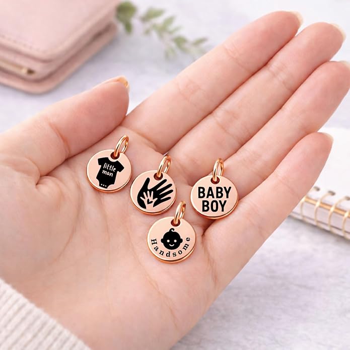 SM Design Pregnancy & New Baby Charm Set – Set of 4 Meaningful Stainless Steel Charms – Great for Crafting, Making Bracelets and Necklaces - Meaningful Keepsake Charms for Expecting & New Moms