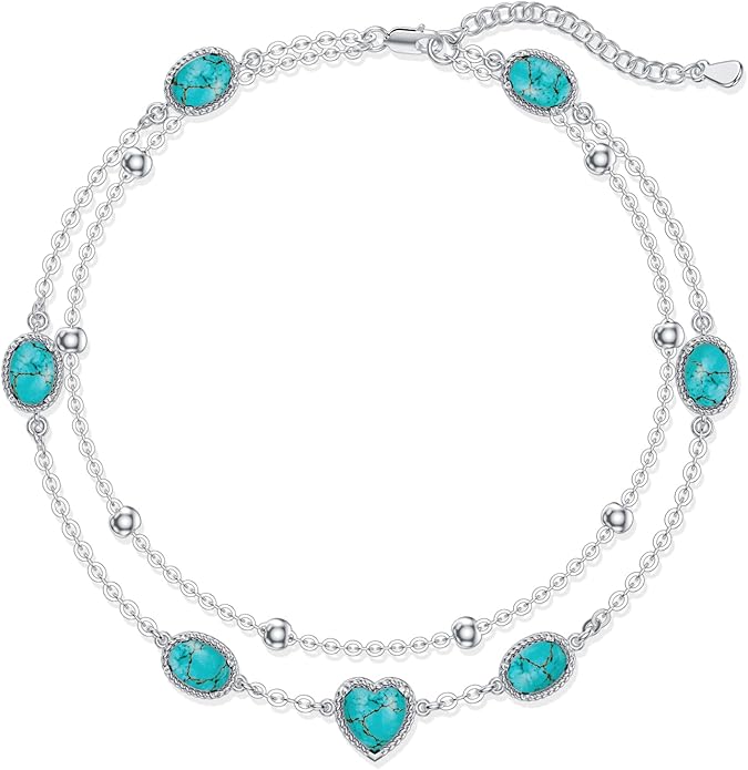 Gemstone Anklet for Women 925 Sterling Silver Gemstone Adjustable Layered Foot Bracelet Jewelry Gifts for Mother Wife