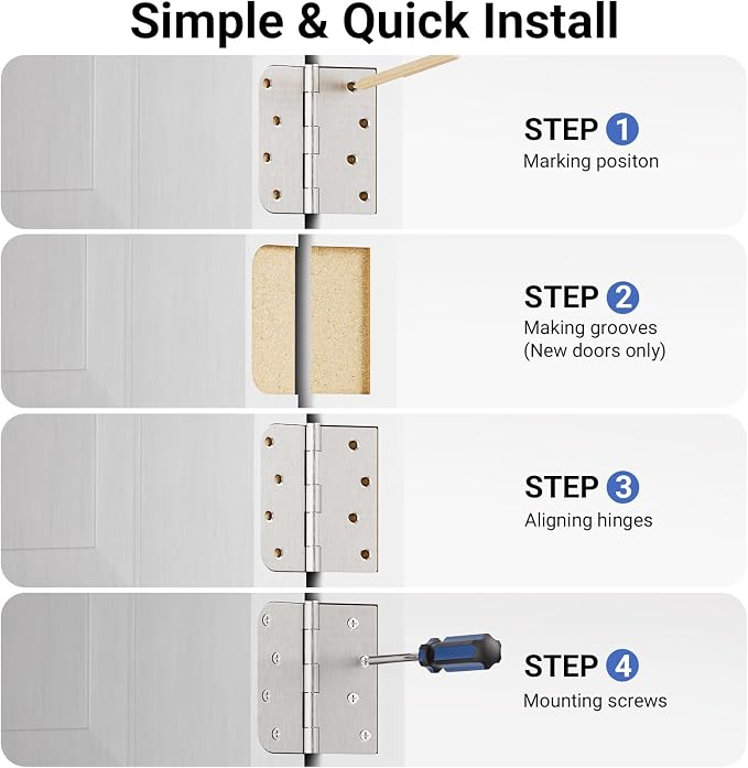 6 Pack Satin Nickel Door Hinges 4 Inch, Heavy Duty Iron Exterior/Interior Hinges - Image 8