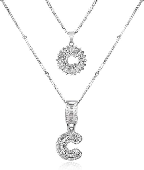 14K Gold Plated Alphabet Necklace Cubic Zirconia Letter Pendant, Personalized Name Jewelry Gift for Women, Customizable A-Z, Birthday/Mothers Day Gifts for Womens