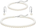 Zeffy Gold Pearl Necklace for Women, Dainty 14K Gold/Silve Plated Layered Pearl Choker Pearl Earrings Pearl Bracelets Wedding Trendy Gold Jewelry Set for Women Gifts