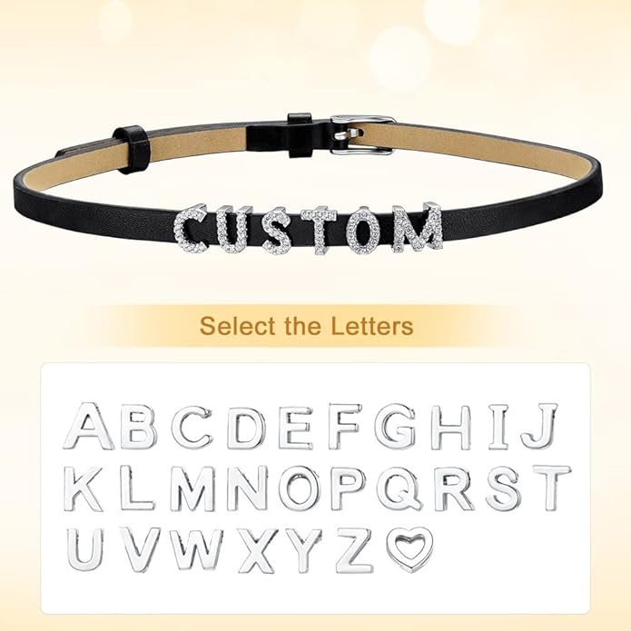 Custom4U Personalized Black Leather Choker Necklace with Picture/Name/Initials/Letters Charm,Custom Made Adjustable Choker Collar Gothic Punk Necklaces Jewelry Gifts for Women