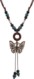 MINACHI Hippie Boho Colorful Ceramic Bead Butterfly Charm Pendant Y Necklace, Vintage Bohemian Statement Jewelry Gift for Women