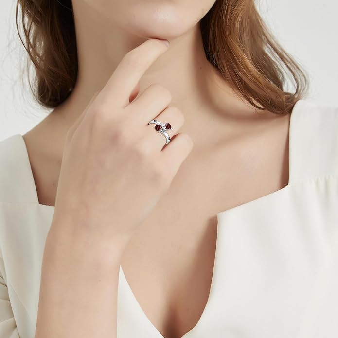 1CT Adjustable Women Heart Ring 925 Sterling Silver Birthstone Rings for Women Promise Ring for her Simulated Gemstone Statement Stackable Band Width 2mm Open Size 5~9