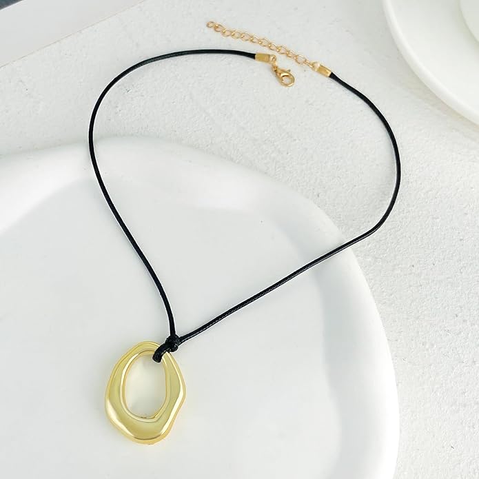 PLOUTOS Statement Modern Geometric Hollow Square Pendant Rope Chain Necklace for Women Bold Fashion Layering Collarbone Jewelry Party Wear Accessory