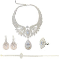 Women's Four-Piece Jewelry Set Rhinestone Silver-Plated Wedding Party Necklace, Earrings, Ring, and Bracelet Set Perfect for Daily Wear, Weddings, Parties, or Gifts