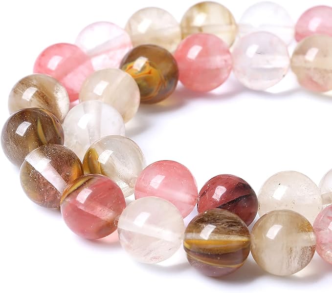 46PCS 8mm Natural Stone Beads Watermelon Tourmaline Gemstone Round Loose Spacer Beads for Jewelry Making DIY Bracelet Necklace 15 Inch,Energy Stone Healing Power