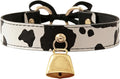 Bell Collar Necklace for Women, Cow Print PU Leather Choker with Flat Ribbon Tie, Anime Cow Cosplay Jewelry Gifts