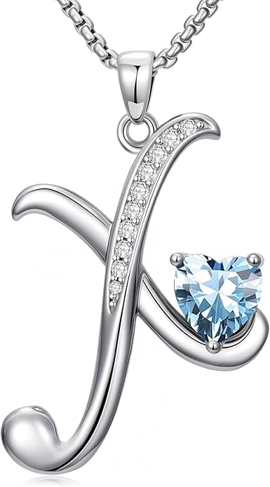 Valentines Day Gifts for Women Alphabet A to Z Initial Birthstone Pendant Necklaces for Women - 18k White Gold Plated Personalized Name Jewelry Valentine Mothers Day Birthday Gifts for Women Her Girlfriend