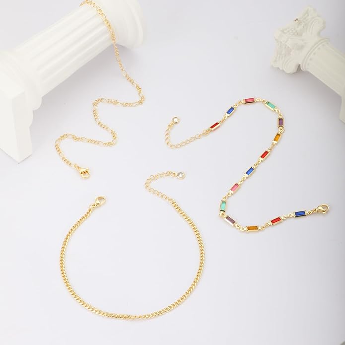 MIDEEO Gold/Silver Ankle Bracelets for Women,14K Gold Anklets for Women Waterproof Cuban Link Heart Beads Herringbone Rhinestone Anklets Set Layered Anklet Bracelets for Women Gold Jewelry Gift