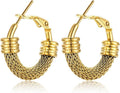 KeyStyle Mesh Hoop Earrings for Women, Stainless Steel Gold Hoops Earring Lightweight Loops, 2MM Thick Hypoallergenic Circle Endless Hollow Hoop 20mm-80mm