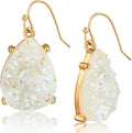 Teardrop Dangle Earrings for Women with Simulated Druzy Stones in Gold or Silver Tone