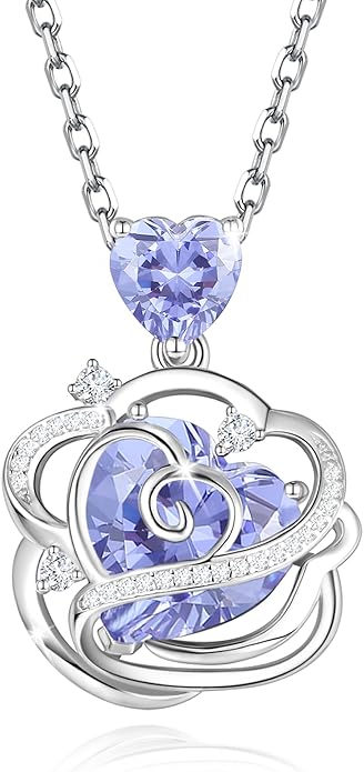 FANCIME Thornless Pulse Heart Birthstone Necklace for Women Sterling Silver Rose Pendant Fine Jewelry Gemstone Birthday Valentines Day Gifts for Wife Her