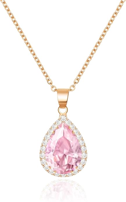 Linawe Crystal Chain Necklace for Women Trendy, Imitation Diamond Pendant, Statement Cubic Zirconia Boho Jewelry Set, 14K Gold/Rose Gold/Silver Birthstone Necklace