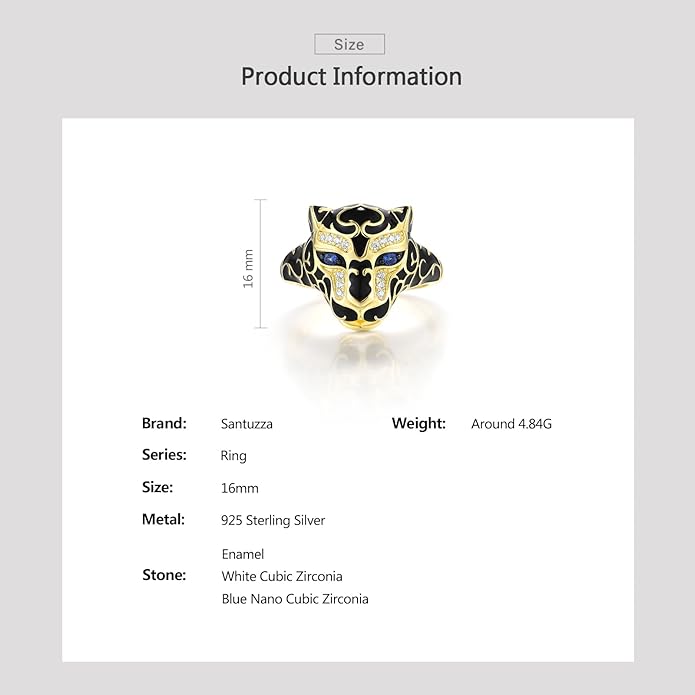 Santuzza Panther Ring 925 Sterling Silver Leopard Rings Cubic Zirconia Green Spinel Jaguar Jewelry