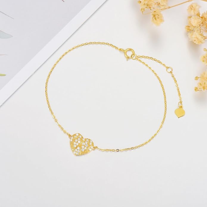 SISGEM 10k Gold Created Moissanite Heart Anklets for Women, love Ankle Bracelet Gifts for Her, 9.4-11.0 Inches