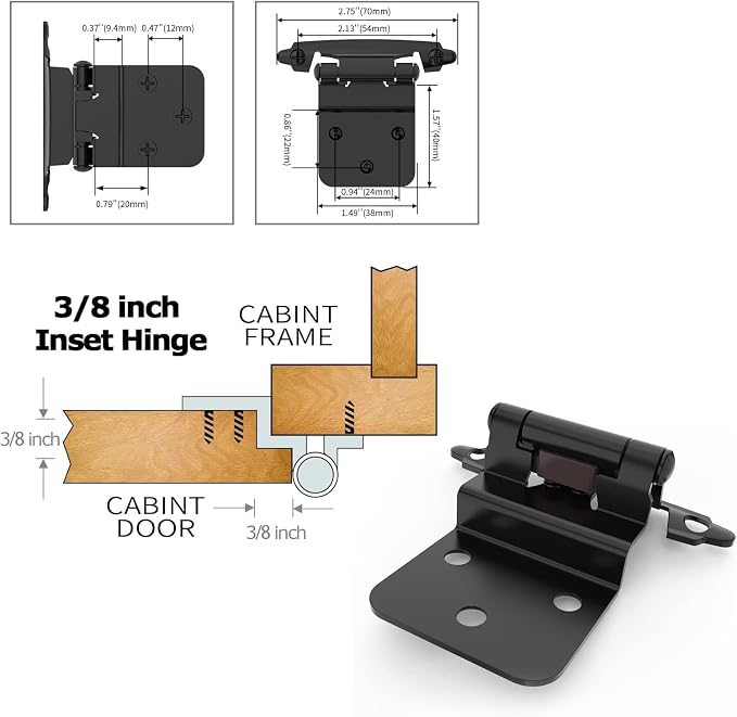 3/8 Inch Inset Cabinet Hinges, 5 Pairs Self Closing Flush Face Mount Hinges - Image 4