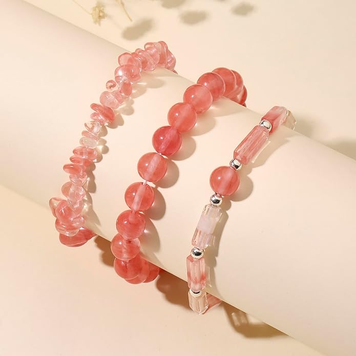 3Pcs Natural Stone Bracelets for Women 8mm Crystal Beaded Bracelets Handmade Stretch Bracelet Healing Crystal Jewelry for Women