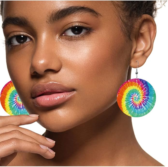 Swono Dinosaurs Round Faux Leather Earrings for Women Adorable Funny Cartoon Dragon Animal Tree Funny Lightweight Double-Side Printed Drop Dangle Earring for Birthday Party Gift