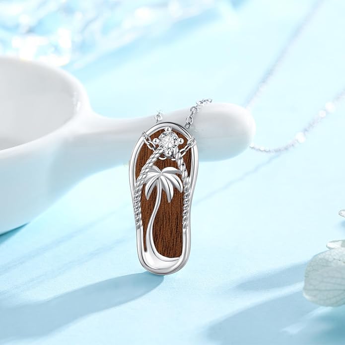 Midir&Etain Ocean Necklace 925 Sterling Silver Blue Opal Necklace Starfish/Flip Flop/Shark Pendant Beach Ocean Jewelry for Women