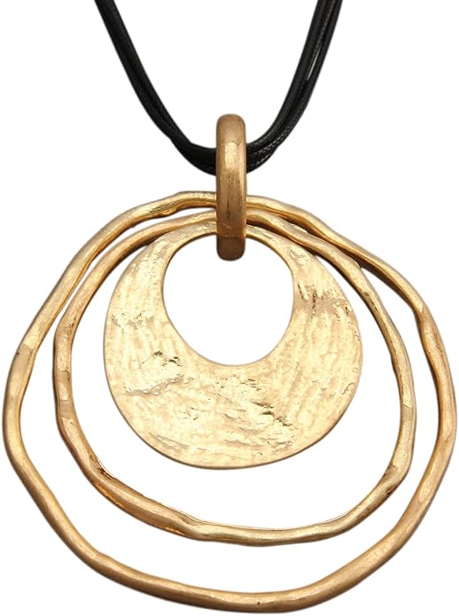 GelConnie Leather Necklace for Women Large Pendant Long Brown Necklace Circle Leather Choker Vintage Sweater Necklace Gold Chunky Boho Necklaces for Women