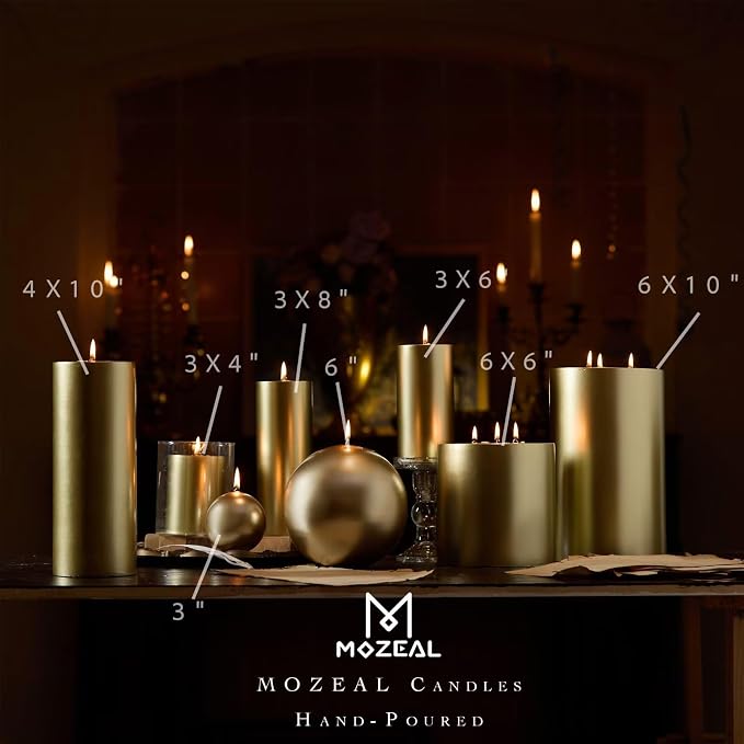MOZEAL 4" x 10" Extra-Large Gold Pillar Candles, Long Clean-Burning, These Tall - Image 3