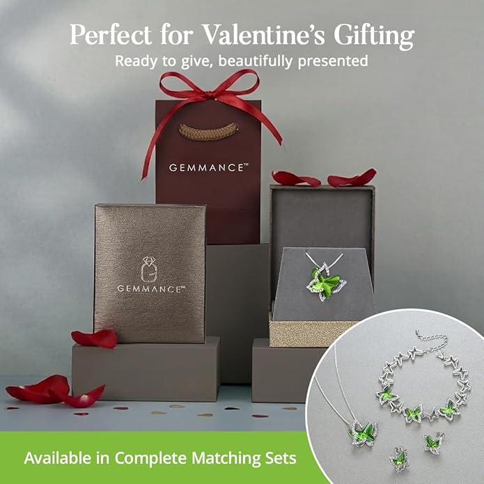 Valentine's Day Gift Butterfly Birthstone Crystal Necklace, Silver Tone with 18”+2” Chain, Necklace for Mother’s Day Anniversary Birthday Gifts for Women and Daughter