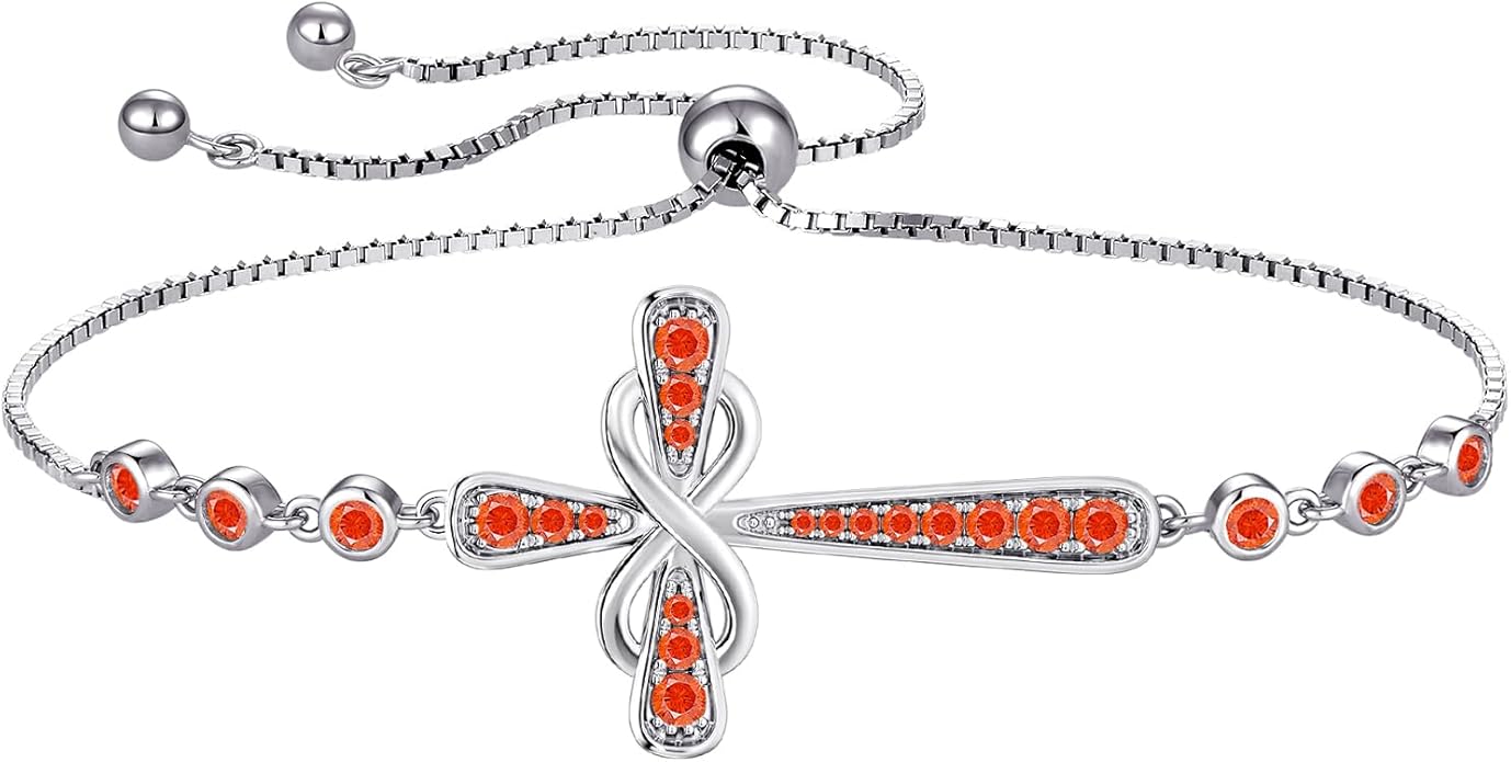 YL Cross Bracelet 925 Sterling Silver Infinity Sideways Link Bracelet Birthstone Jewelry for Women