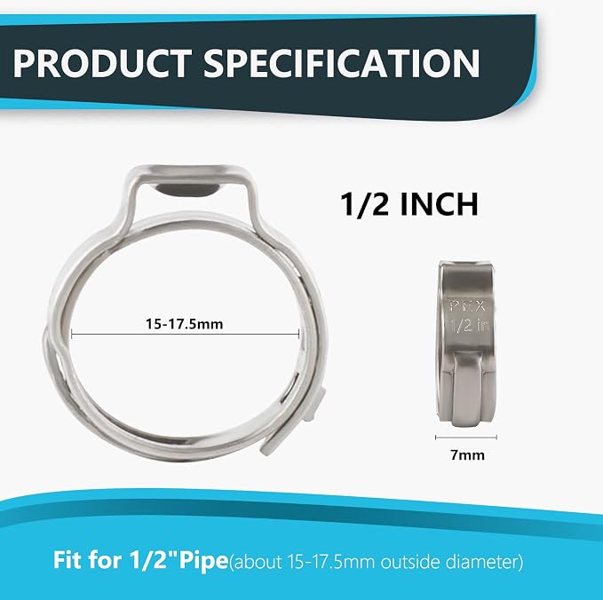200Pack Seelink 1/2 Inch PEX Cinch Clamp Rings, Crimp Rings - Image 2