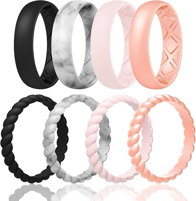 Egnaro Women's Bridal Rings Sets, Inner Arc Ergonomic Breathable Design Silicone Rubber Wedding Bands
