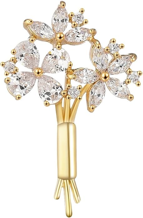 Pearl Flower Brooch for Women - Gold Plated Pearl Flower Pin Rhinestone Buttons Lapel Pin Jewelry - Valentine's Day Gift
