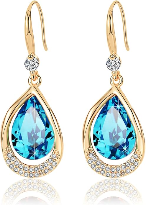 Austrian Crystal Halo Teardrop Hollow Drop Dangle Earrings for Women 14K Rose Gold Plated Hypoallergenic Jewelry Gifts