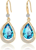 Austrian Crystal Halo Teardrop Hollow Drop Dangle Earrings for Women 14K Rose Gold Plated Hypoallergenic Jewelry Gifts