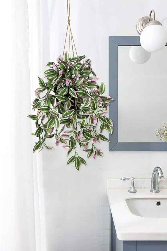 Briful Fake Hanging Plants 17.7" Faux Watermelon Peperomia Silk Plants - Image 4