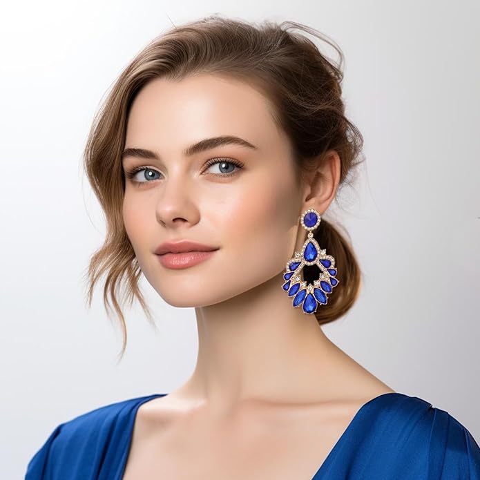 Fashion Rhinestone Statement Drop Dangle Earrings Large Colorful Crystal Chandelier Earrings for Women Bridal Wedding Party Prom