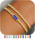 Ursteel Valentines Gifts for Her Kids Girls, Elastic Birthstone Bracelet for Women 14K-Gold-Plated Beaded Bracelet Non Tarnish Trendy Birthstone Jewelry Birthday Gifts for Women