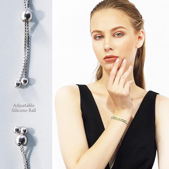 Birthstone Bangle Bracelet for Women Classic Beautiful 925 Sterling Silver Sparkling Gemstone XO Bolo Tennis Bracelet Fine Wrist Jewelry 4.2 Ct, 11"