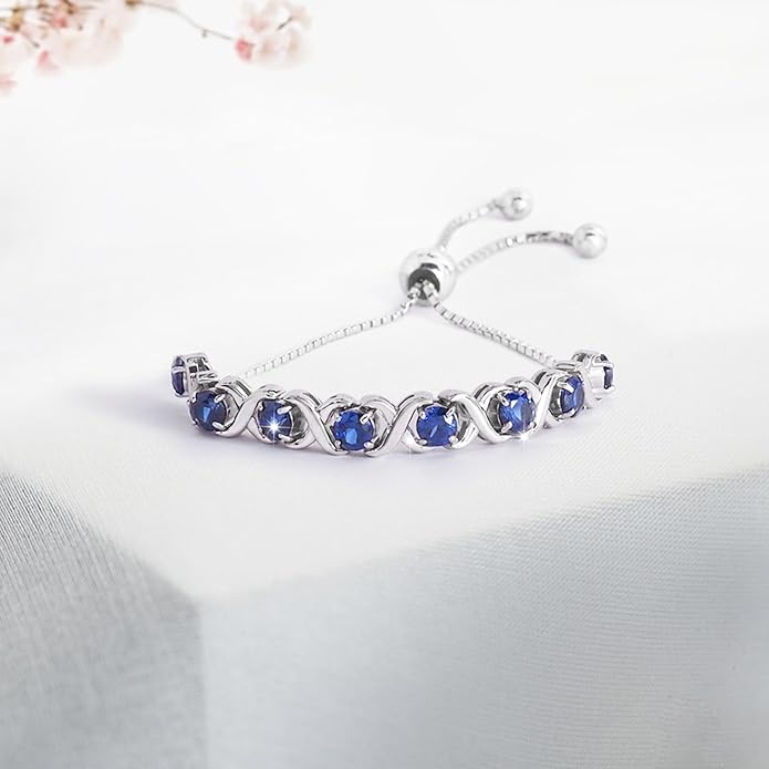Birthstone Bangle Bracelet for Women Classic Beautiful 925 Sterling Silver Sparkling Gemstone XO Bolo Tennis Bracelet Fine Wrist Jewelry 4.2 Ct, 11"