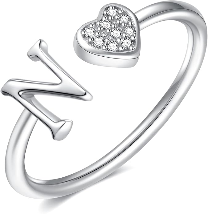 Valentines Day Gift Initial Rings for Teen Girls - S925 Heart Sterling Silver Rings for Teen Girls | 14K Gold/Rose Gold/Sterling Silver Plated Ring for Girls Kids Women Ring for Teenager Girls Gifts Adjustable, No Tarnish, Hypoallergenic