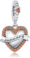 Birthstone Charms 925 Sterling Silver Love Heart pendant Beads Fit Pandora Charms Bracelet and Necklace, Fit Women Wife Mom Christmas Birthday Gift