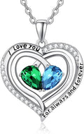Valentine's Day Gifts for Wife 925 Sterling Silver Double Birthstone Pendant Necklaces I Love You for Always and Forever Necklace Anniversary Birthday Gifts for Wife Girlfriend Mom Her